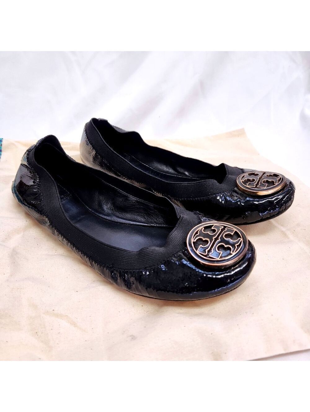 Tory Burch Ballet Flat Women’s Black Patent Patent Leather Shoes Size 7.5